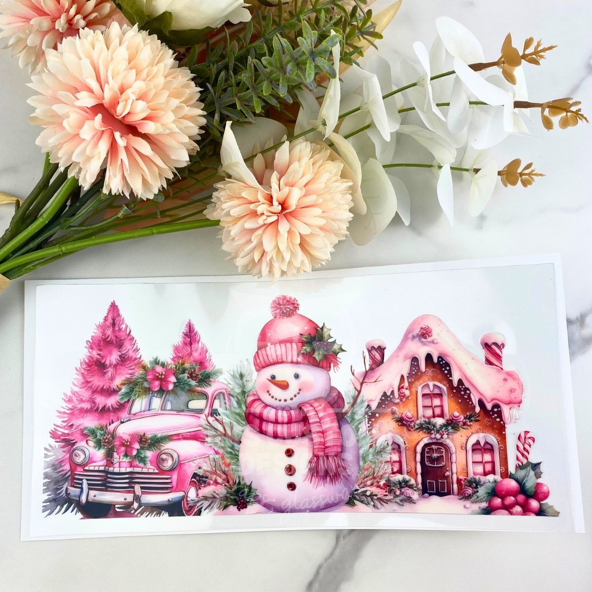 Snowman Holiday Scene | 16 oz UV DTF Wrap