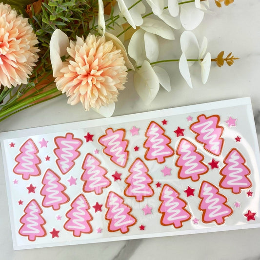 Pink Tree Cookies | 16 oz UV DTF Wrap