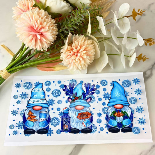 Blue Christmas Gnomes | 16 oz UV DTF Wrap