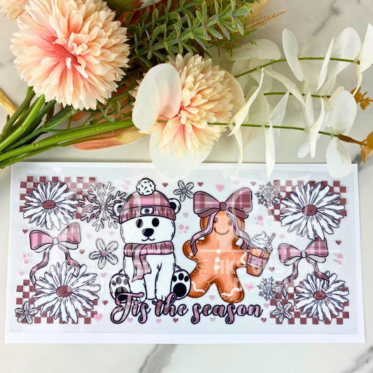Tis the Season Floral Polar Bear | 16 oz UV DTF Wrap