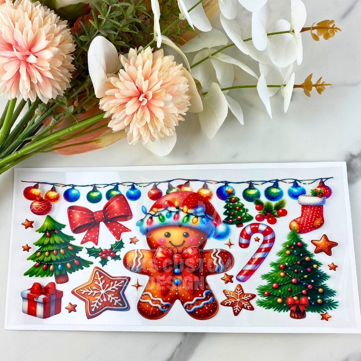 Gingerbread Man in Christmas Hat | 16 oz UV DTF Wrap