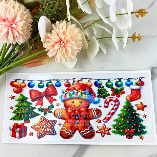 Gingerbread Man in Christmas Hat | 16 oz UV DTF Wrap