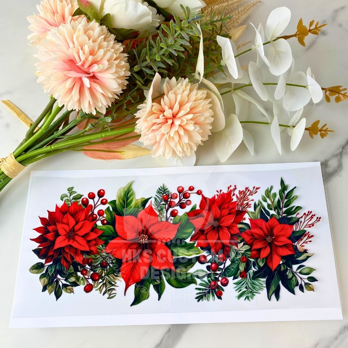 Poinsettias | 16 oz UV DTF Wrap