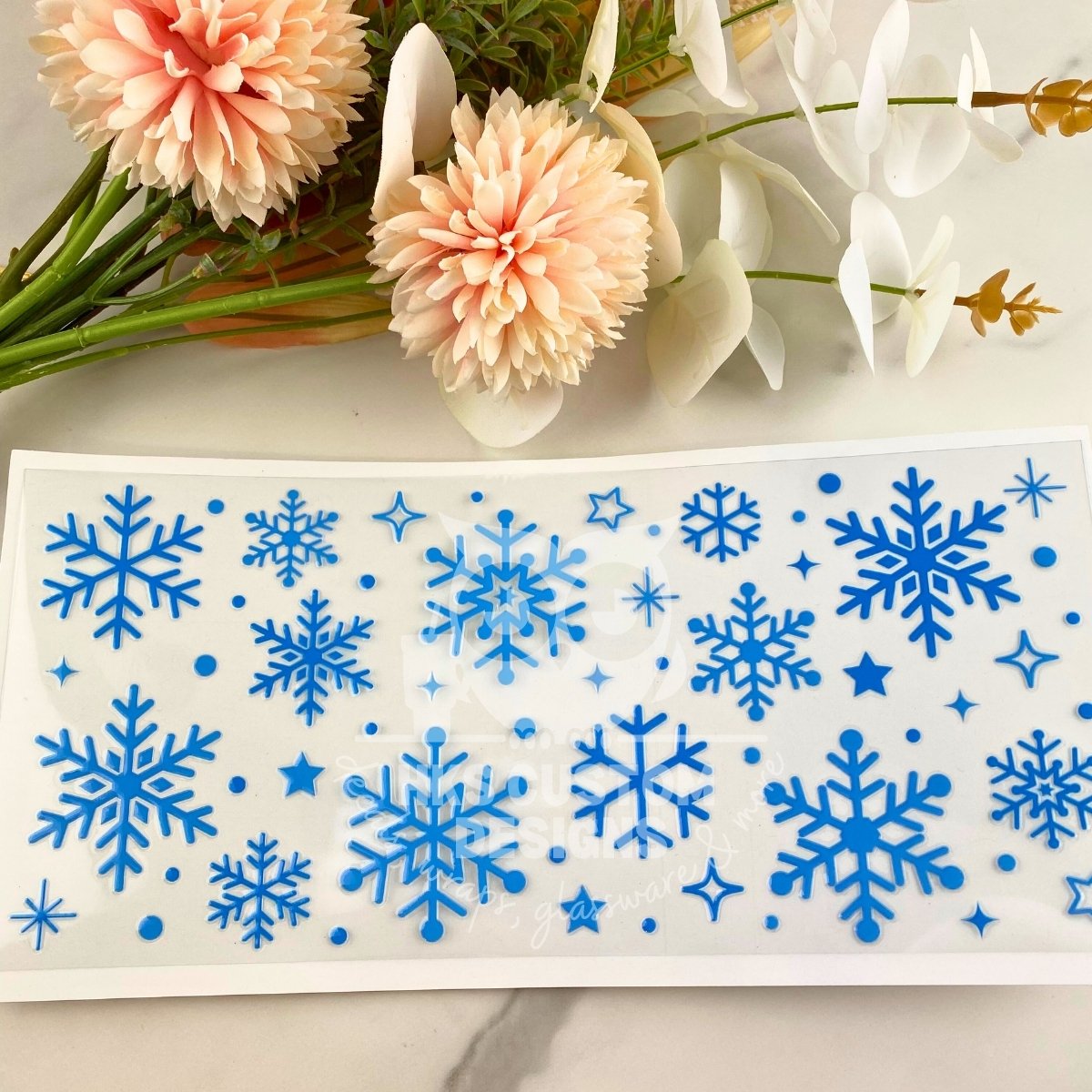 Blue Snowflakes | 16 oz UV DTF Wrap