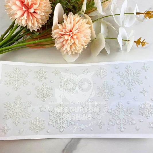 White Snowflakes | 16 oz UV DTF Wrap