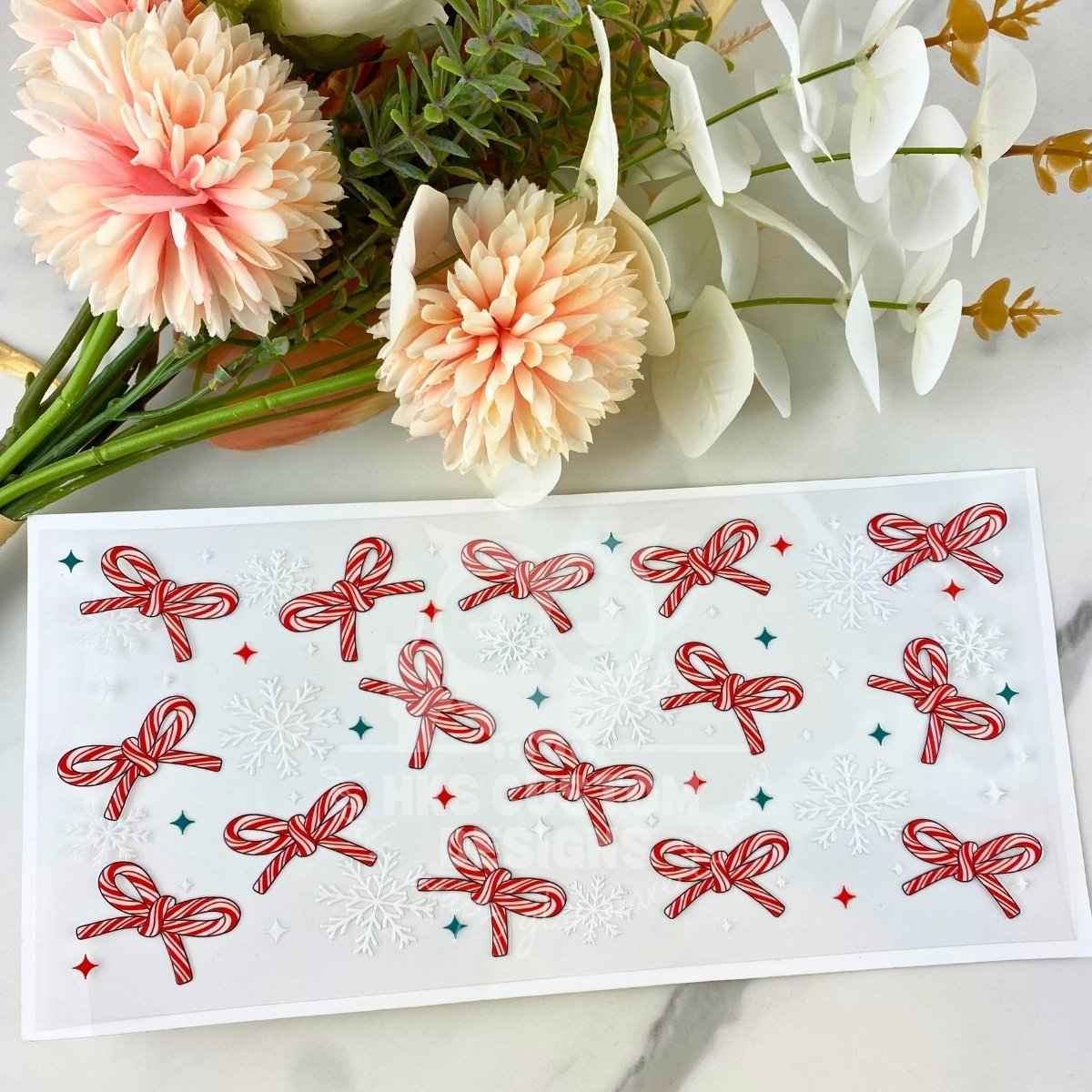 Candy Cane Bows | 16 oz UV DTF Wrap