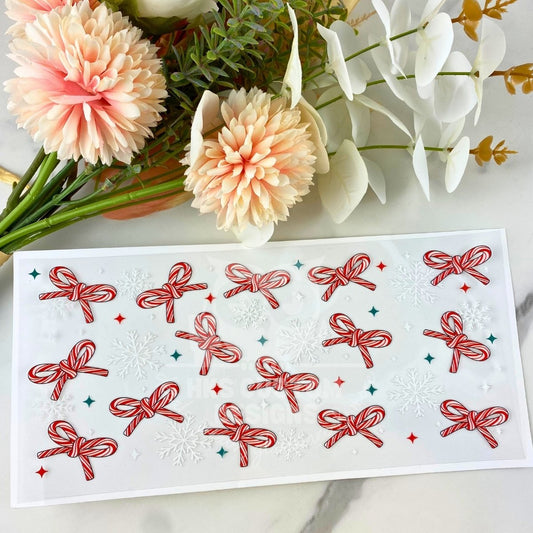 Candy Cane Bows | 16 oz UV DTF Wrap