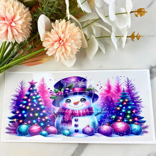 Purple Snowman Scene | 16 oz UV DTF Wrap