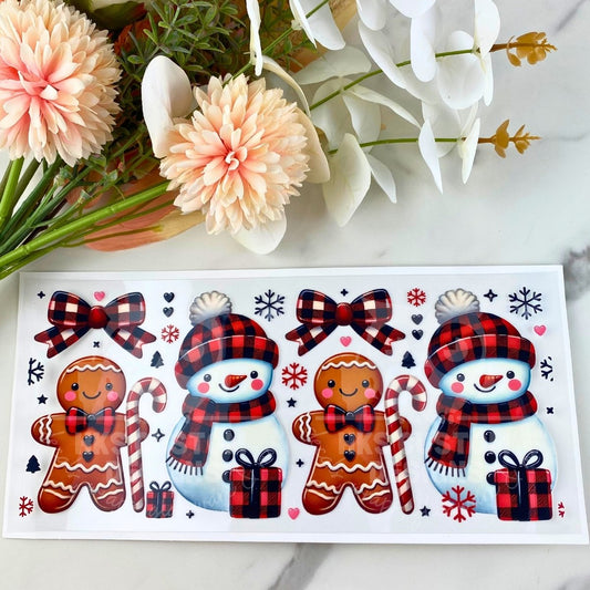 Snowman and Gingerbread | 16 oz UV DTF Wrap
