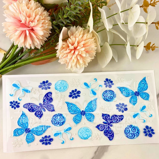 Blue Winter Butterfly | 16 oz UV DTF Wrap