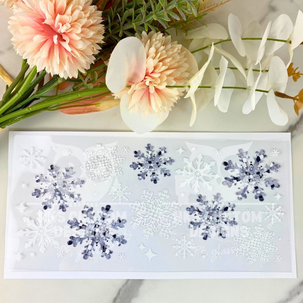 White & Grey Snowflakes | 16 oz UV DTF Wrap