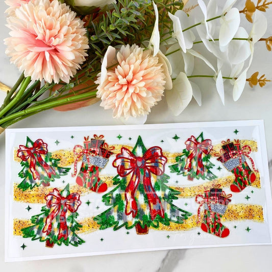 Gold Glitter Christmas Tree | 16 oz UV DTF Wrap