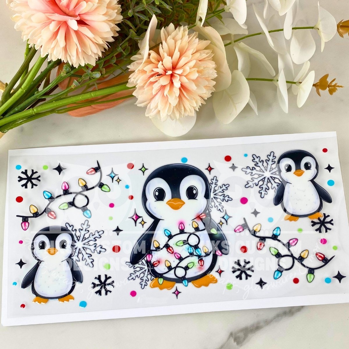 Penguins in Lights | 16 oz UV DTF Wrap