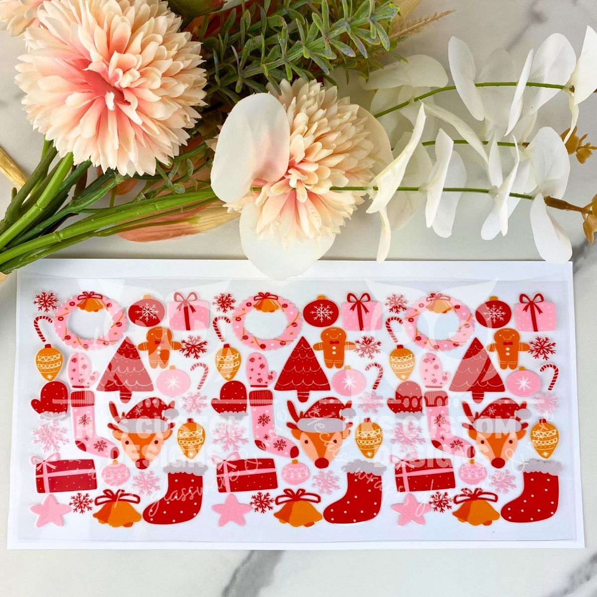 Pink & Red Christmas | 16 oz UV DTF Wrap