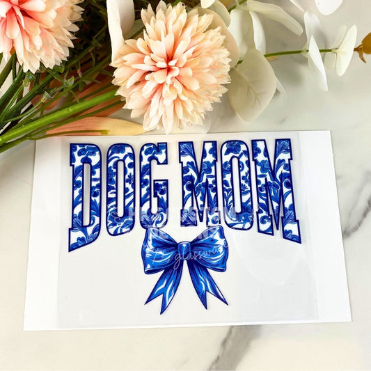 Dog Mom Blue Bow | 4" UV DTF Decal