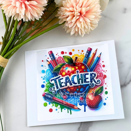 Teacher (apple & pencils) | 4" UV DTF Decal
