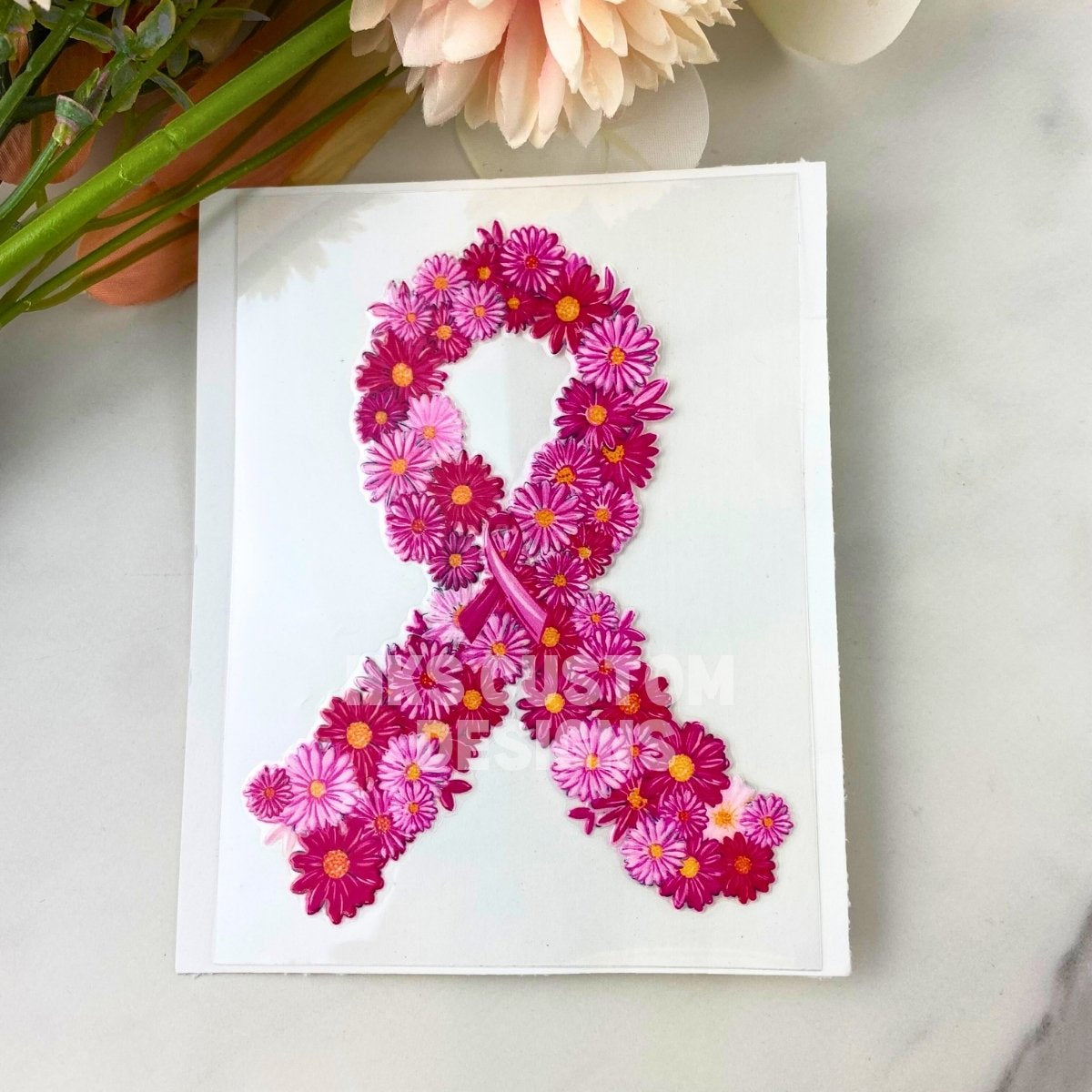 Floral Breast Cancer Ribbon | 4" UV DTF Decal