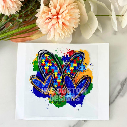 Autism Awareness Hearts | 4" UV DTF Decal