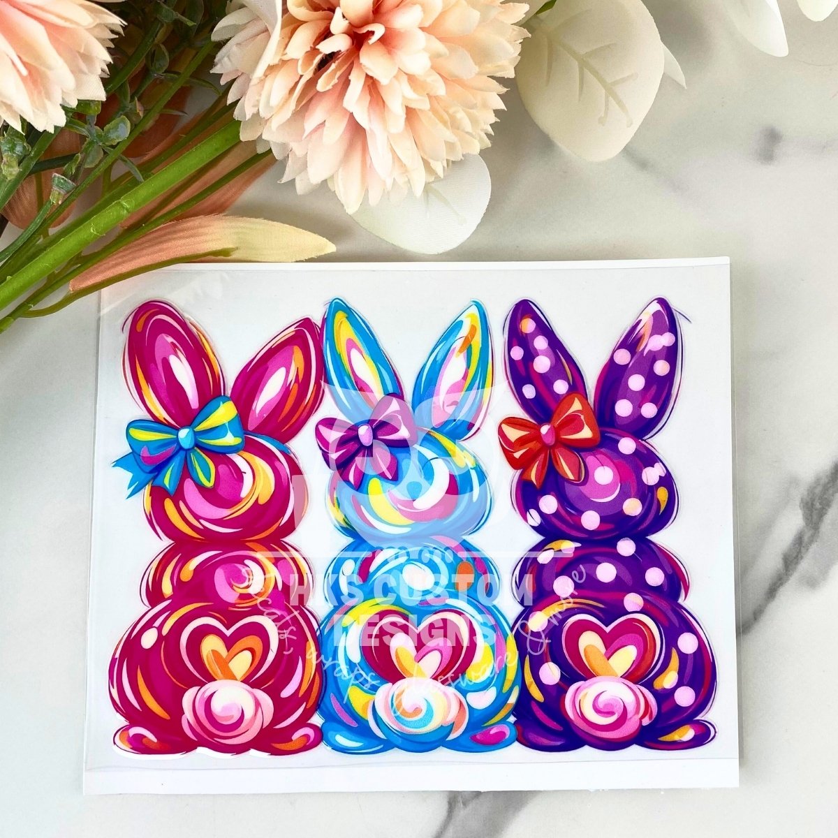 Three Colorful Bunnies | 4" UV DTF Decal