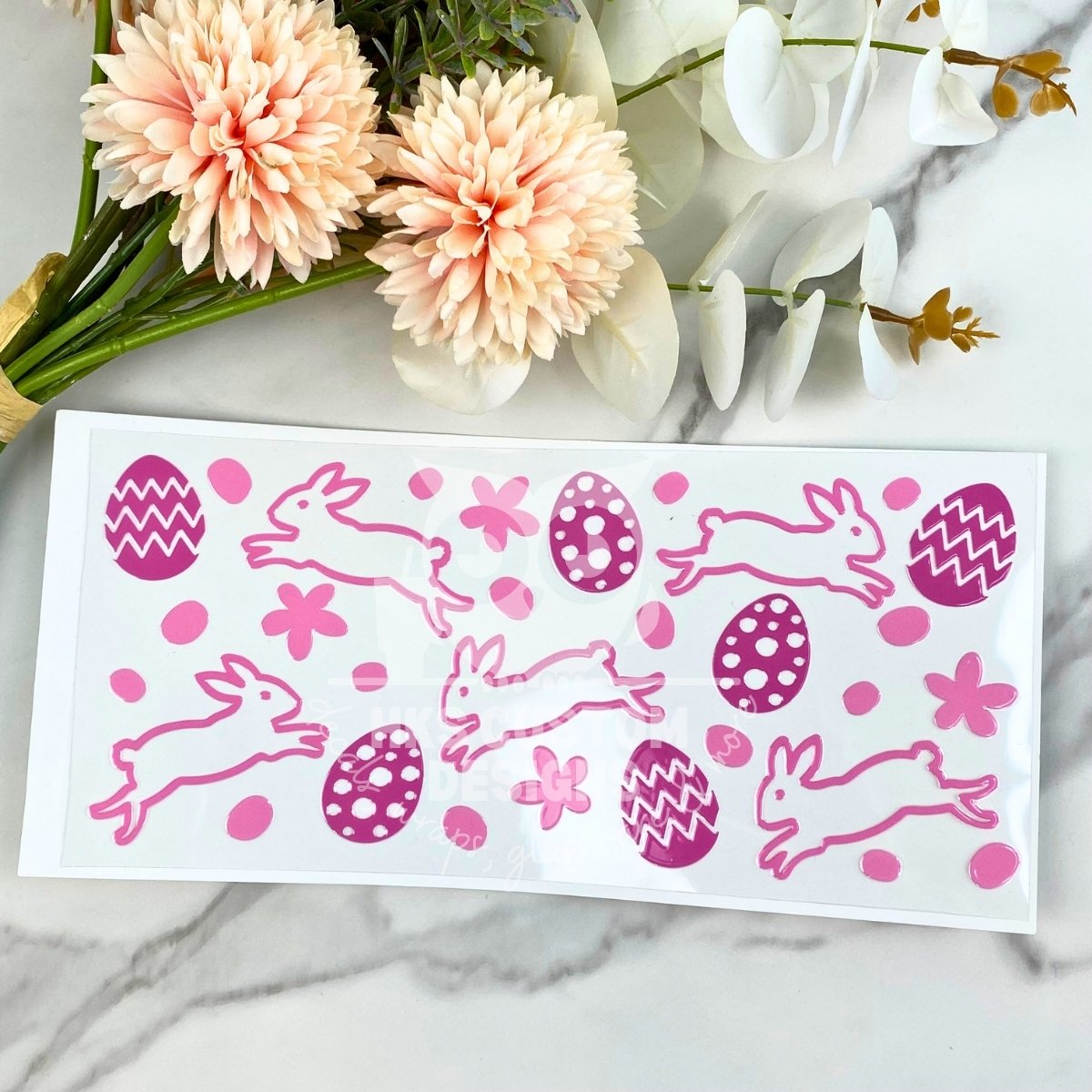 Pink Bunnies & Eggs | 16 oz UV DTF Wrap