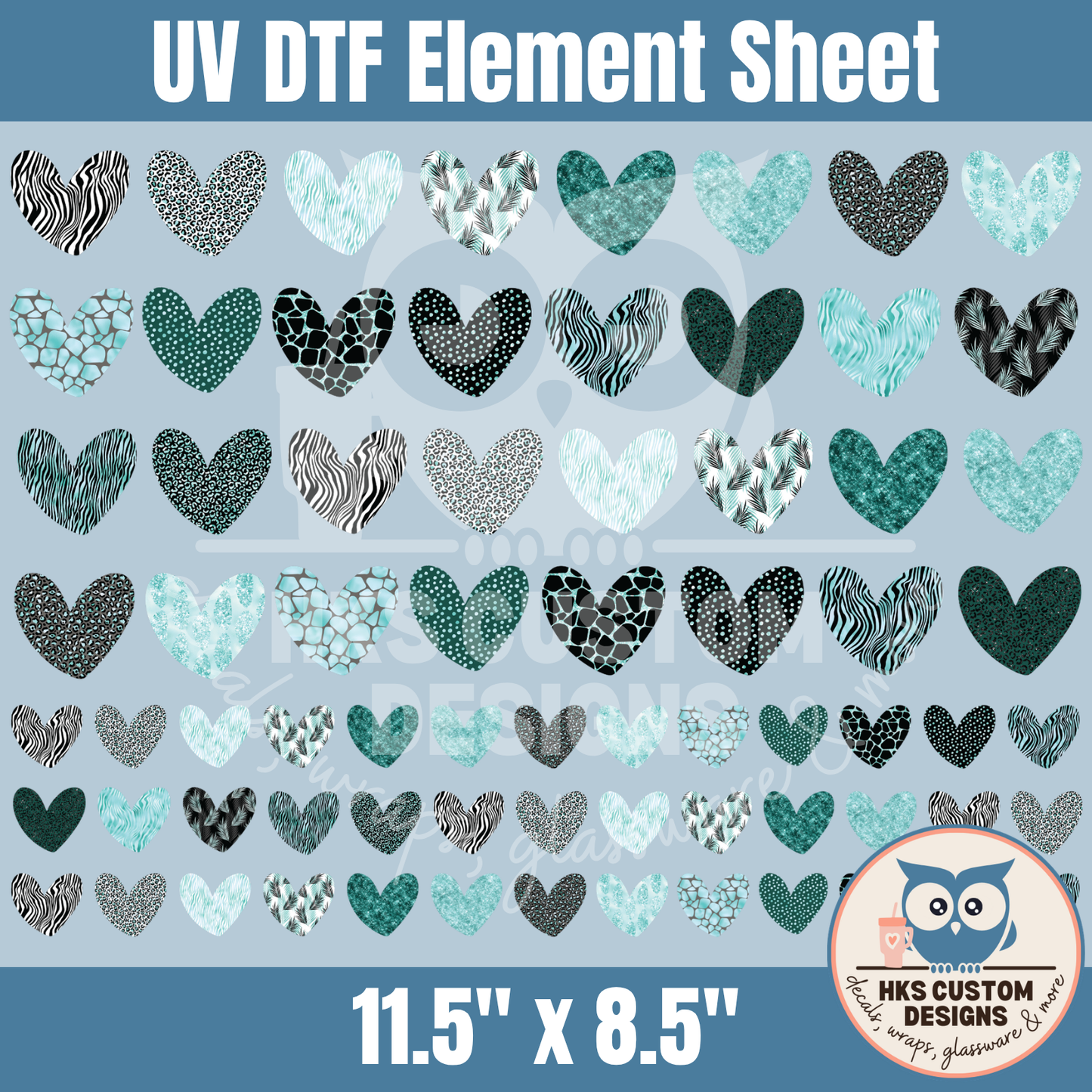 Blue and Teal Doodle Hearts | Element Sheet