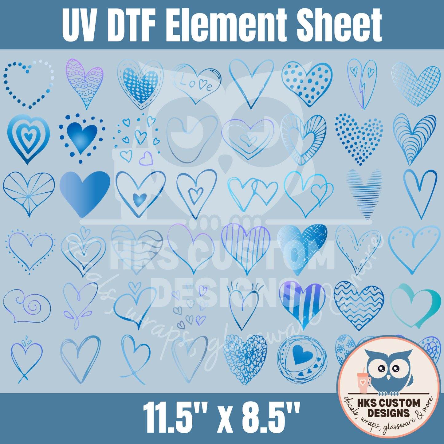 Blue Doodle Hearts | Element Sheet