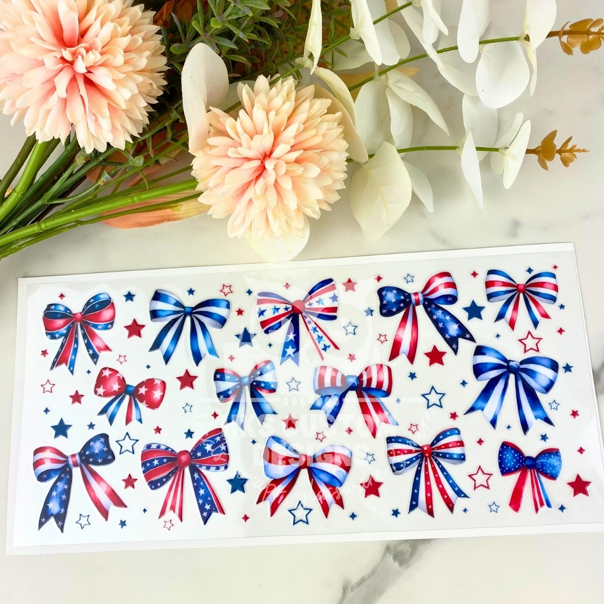 Red White and Blue Bows | 16 oz UV DTF Wrap