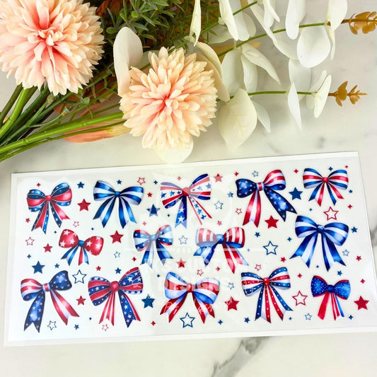 Red White and Blue Bows | 16 oz UV DTF Wrap