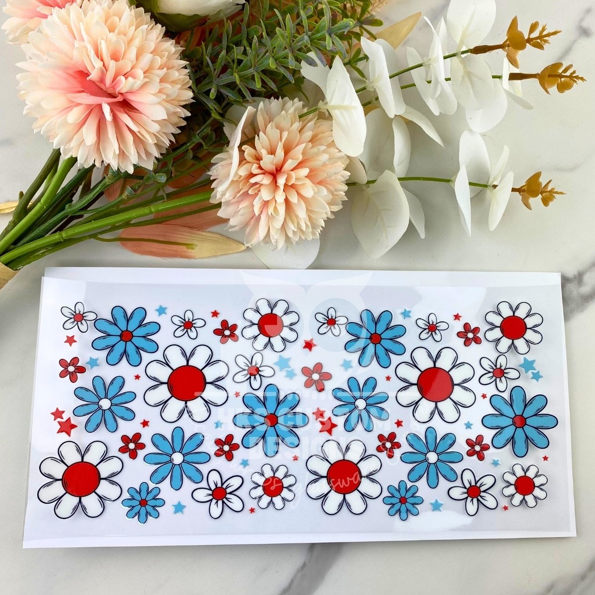 Red White Blue Floral | 16 oz UV DTF Wrap