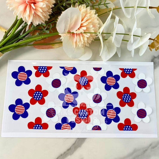 Red White Blue Floral2 | 16 oz UV DTF Wrap