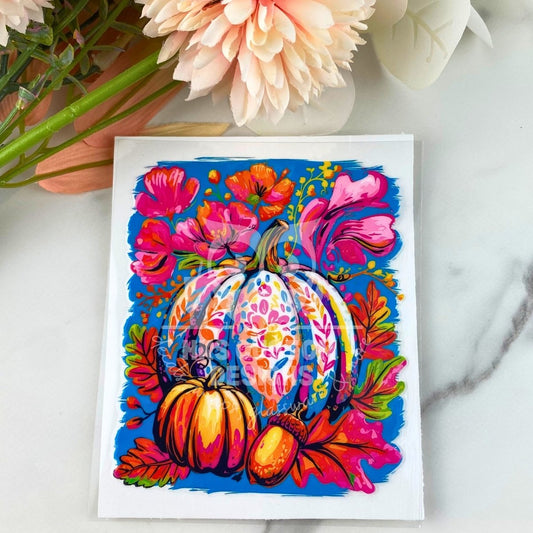 Autumn Floral Pumpkin | 4" UV DTF Decal