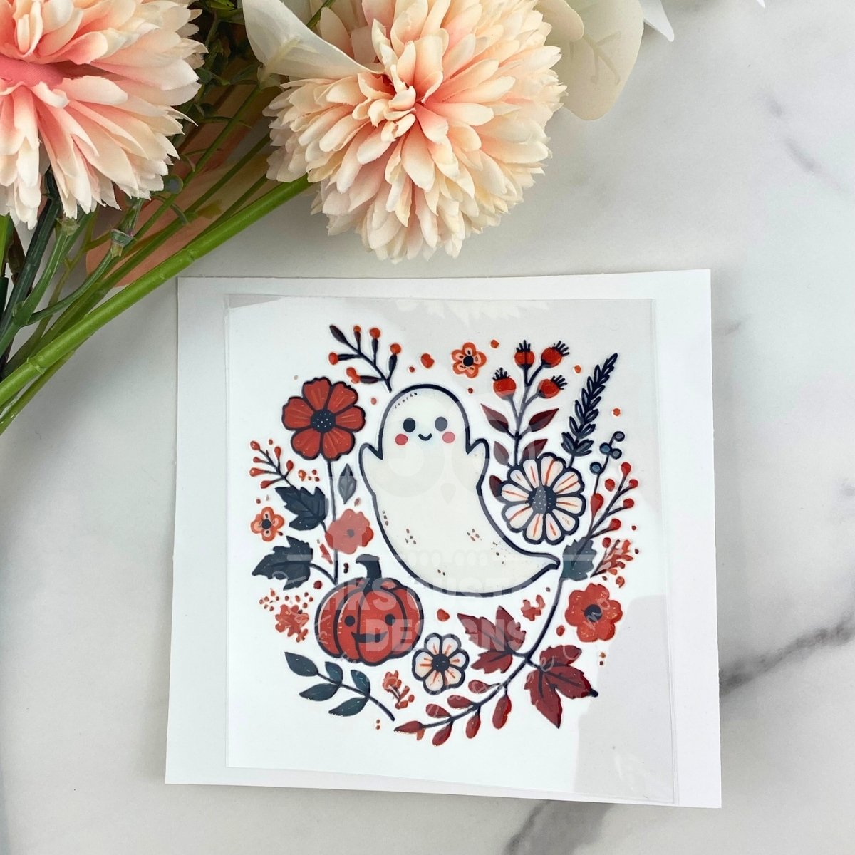 Fall Floral Ghost | 4" UV DTF Decal