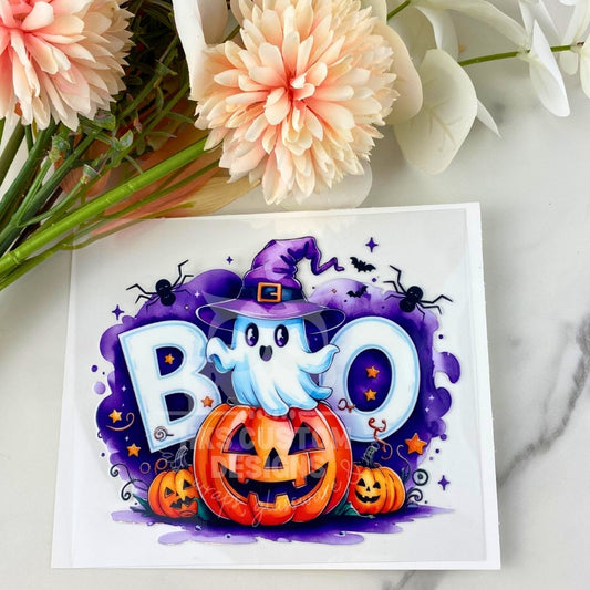Boo Purple Hat Ghost | 4" UV DTF Decal