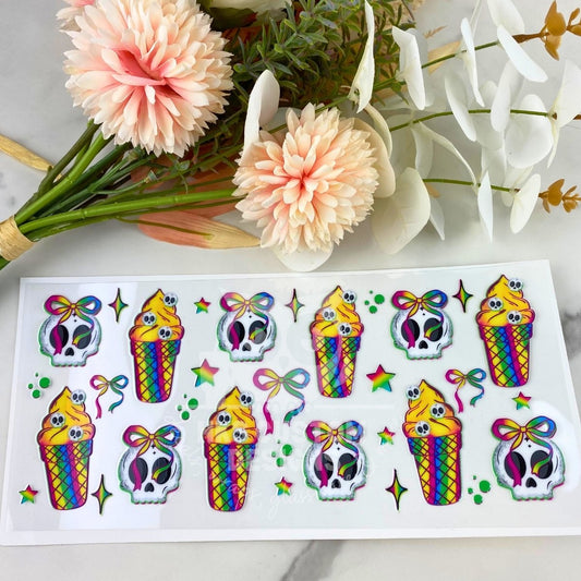Neon Coffee and Skulls | 16 oz UV DTF Wrap