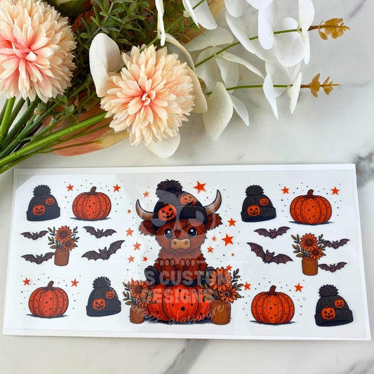 Autumn Cow with Pumpkin | 16 oz UV DTF Wrap