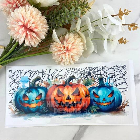 3 Jack-o-lantern Pumpkins | 16 oz UV DTF Wrap