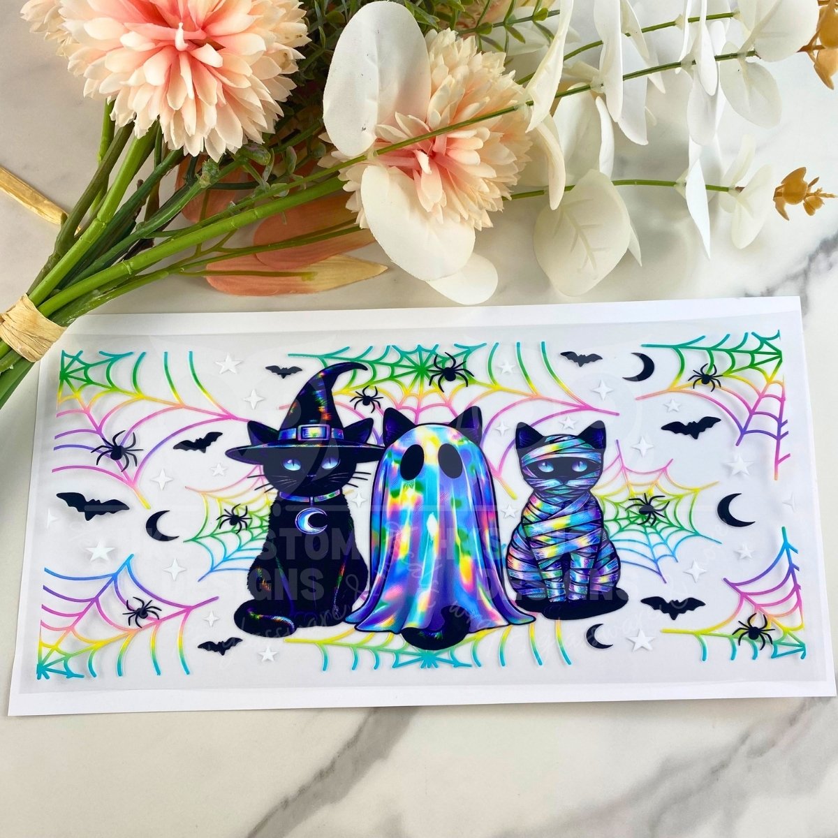 Halloween Colorful Cats | 16 oz UV DTF Wrap