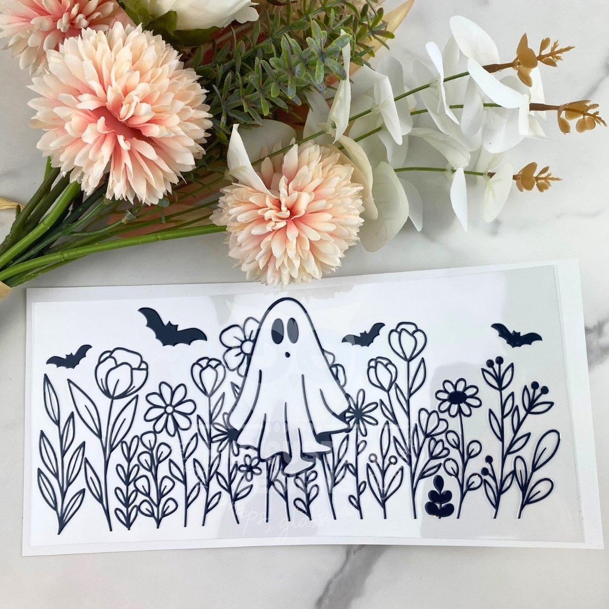 Black Floral Ghost | 16 oz UV DTF Wrap