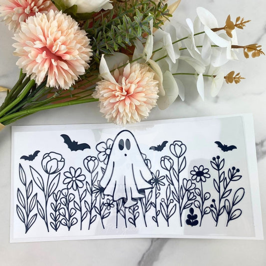 Black Floral Ghost | 16 oz UV DTF Wrap