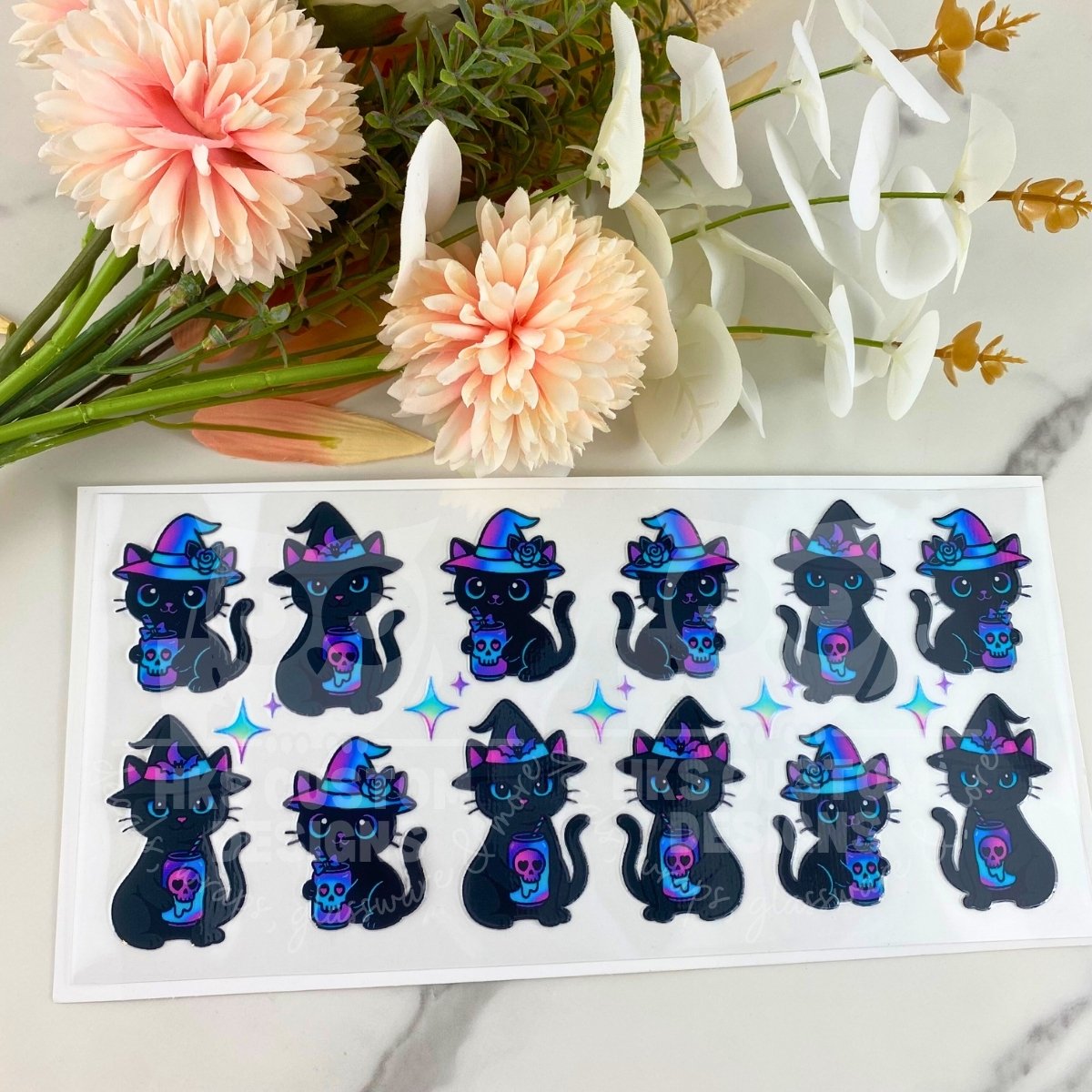Iridescent Black Cats | 16 oz UV DTF Wrap