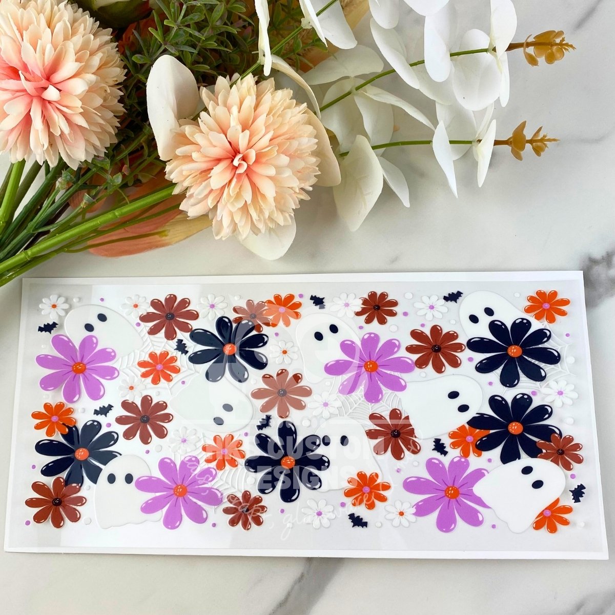 Floral White Ghosts | 16 oz UV DTF Wrap