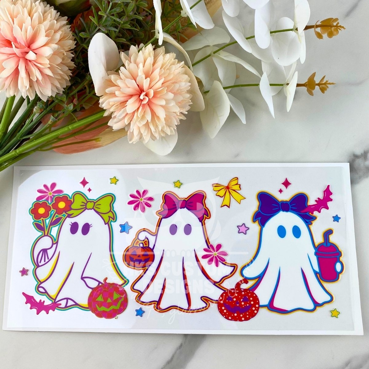 Neon Ghosts with Bows | 16 oz UV DTF Wrap