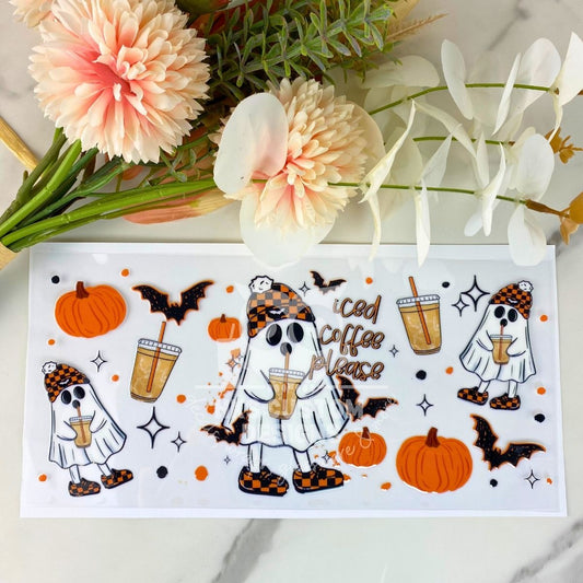 Iced Coffee Please Ghost | 16 oz UV DTF Wrap