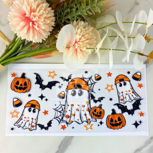 Three Beanie Ghosties | 16 oz UV DTF Wrap