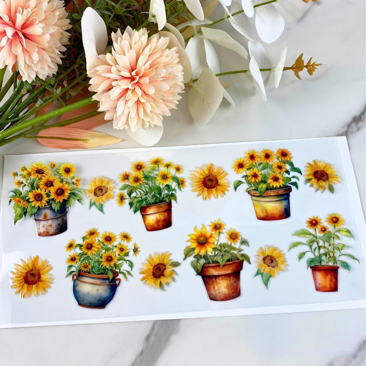 Sunflower Pots | 16 oz UV DTF Wrap
