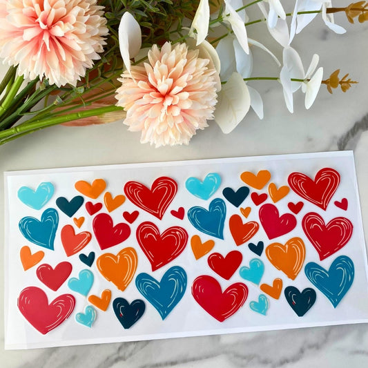 Colorful Hearts | 16 oz UV DTF Wrap