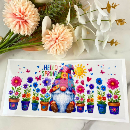 Hello Spring Gnome | 16 oz UV DTF Wrap