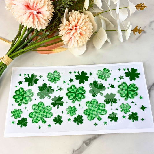 Checkered Shamrock | 16 oz UV DTF Wrap