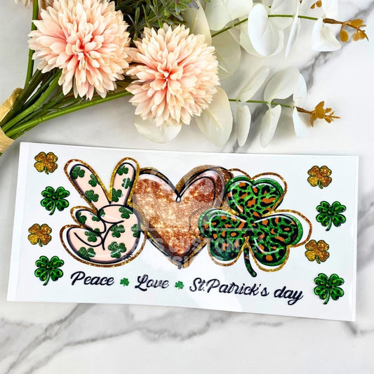 Peace Love St. Patrick's Day | 16 oz UV DTF Wrap