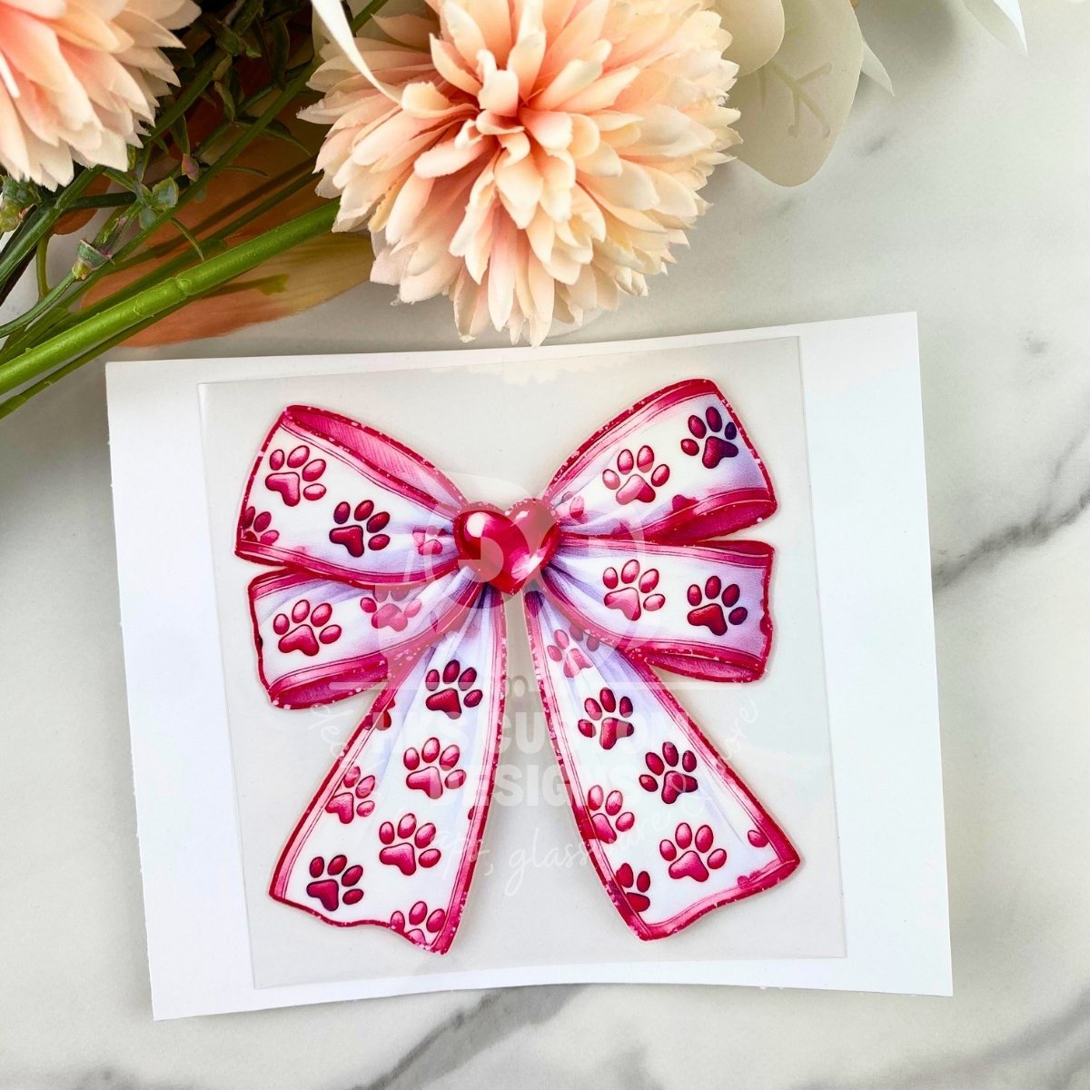 Paw Print Valentine Bow | 4" UV DTF Decal